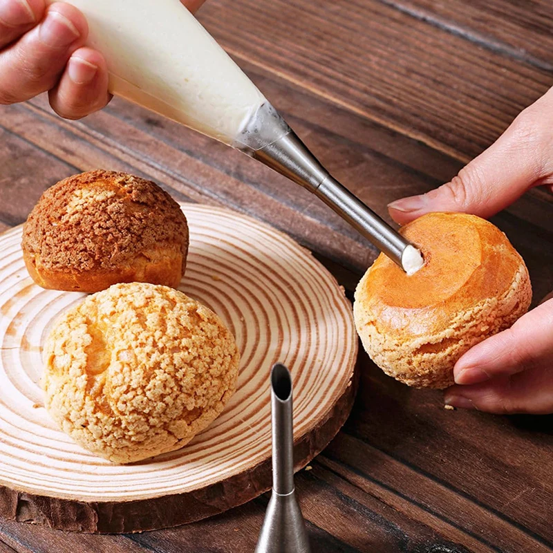 4/قطعة فوهات معجنات منفوخة طويلة من الفولاذ المقاوم للصدأ أطراف أنابيب للتزيين كب كيك طقم أطراف لتزيين الكعك أدوات لملء الكعك والكريمة