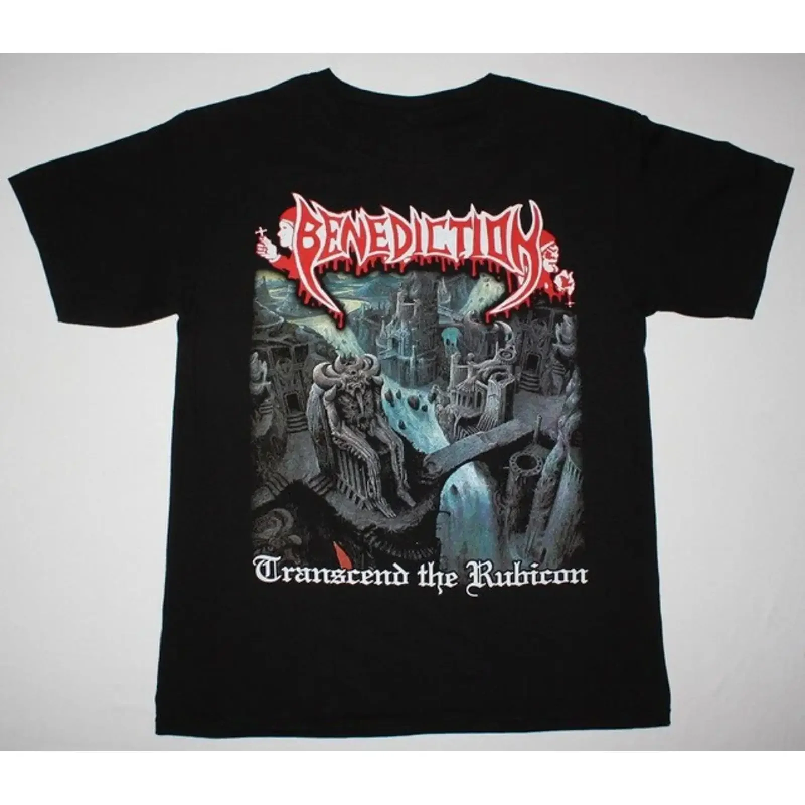 BENEDICTION TRANSCEND THE RUBICON DISMEMBER T-shirt noir pour hommes, taille 4XL, MO220, vintage, lavé, polyvalent, confortable, élégant