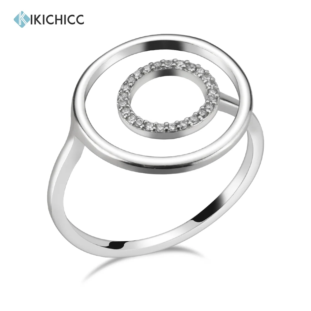 KIKICHICC 100% 925เงินสเตอร์ลิงปรับขนาดได้วงกลมปรับแหวนเปิดเครื่องประดับ Fine 2022ผู้หญิงเครื่องประดับคริสตัล CZ