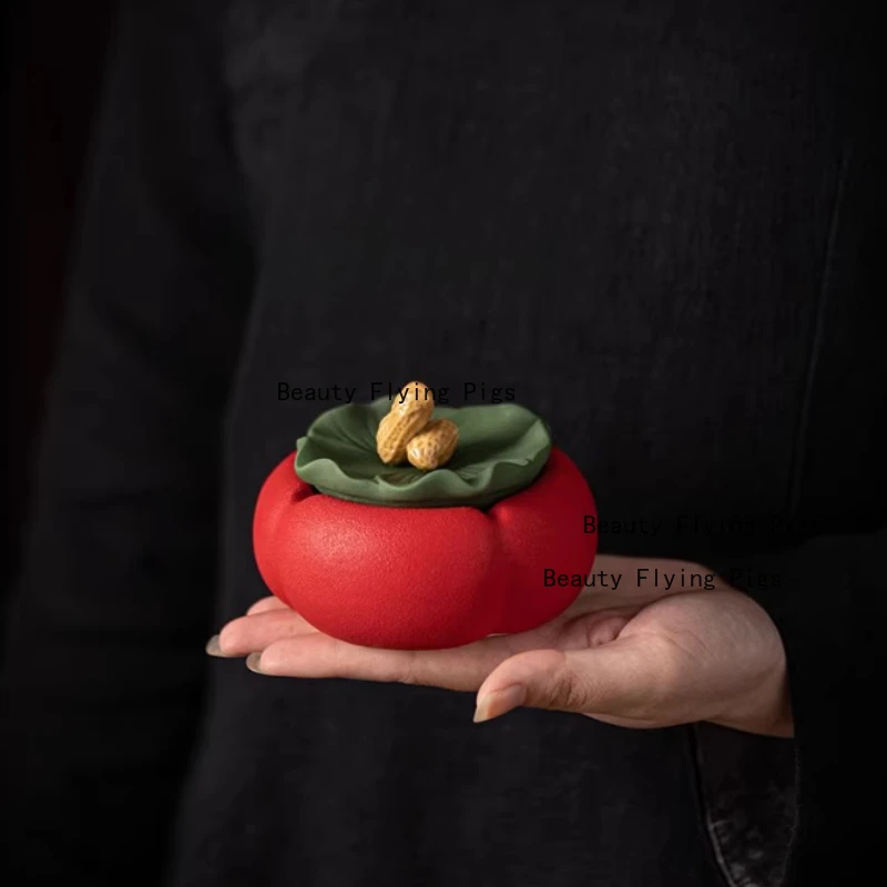 

Керамическая пепельница с орнаментом в форме хурмы, крышка с арахисом, портативная автомобильная пепельница, анти-летающая пепельница, канцелярские товары