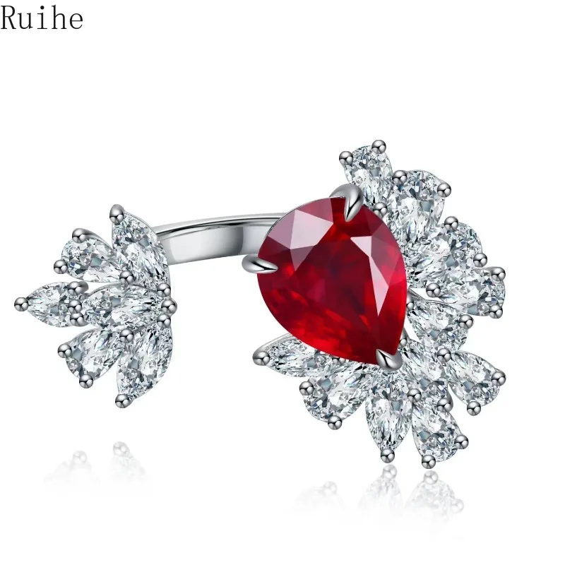 Ruihe Luxury 9k Gold 4.9ct Lab Grown Ruby Ring Fashion for Women Engagementring Christmas Opening Ring Daily Office Jewelry