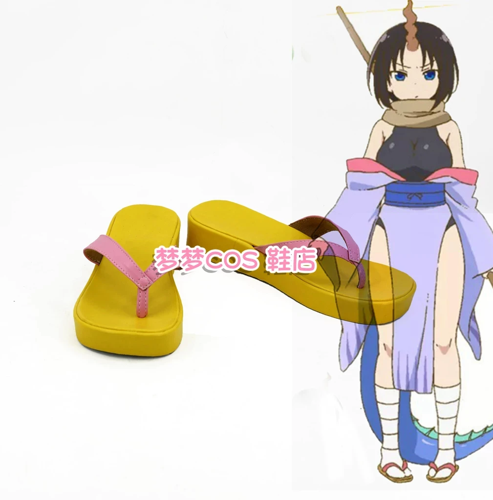 Anime Miss Kobayashi's Dragon Maid Elma Cosplay Shoes Flip-flops Handmade Faux Leather Slippers