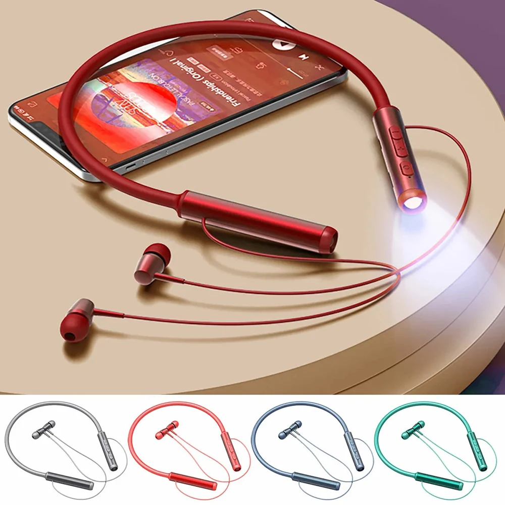 Wireles Bluetooth Neckband Headphones With Mic Stereo Bass Wireless Earphones Neckband Power Flashlight Display