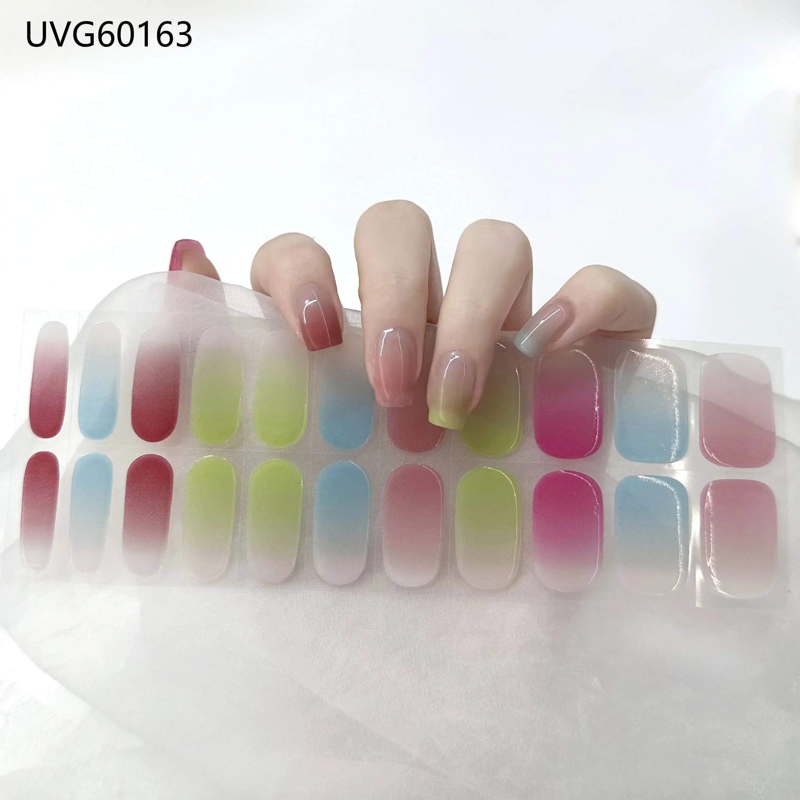 22 tiras de pegatinas de uñas de Gel curado con lámpara UV, parche de uñas de cubierta completa, tiras de pegatinas de uñas semicuradas graduales, arte de uñas DIY