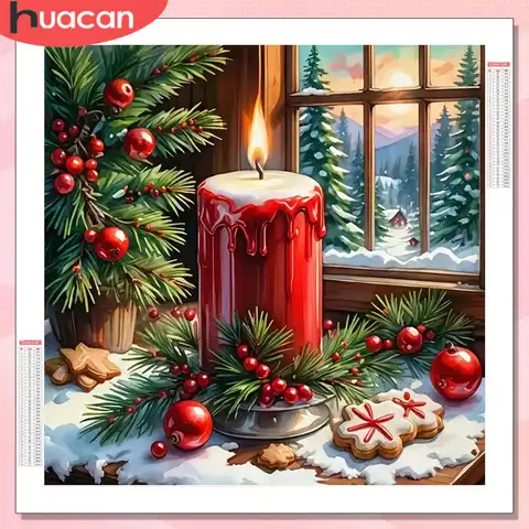 HUACAN Diamond Painting Candle Landscape Full Round Drill Decoration For Home Mosaic Christmas Embroidery Rhinestones