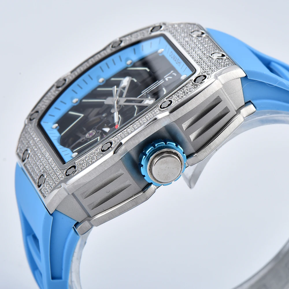 OUMASHI tourbillon automatisch horloge heren roestvrijstalen bezel frame mechanisch horloge luxe klok waterdicht 10ATM herenhorloge