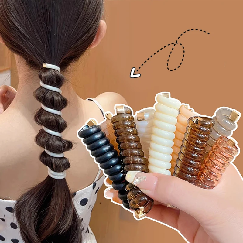 New Design Durable TPU Hair Bands for Women Hair Accessories Girl Phone Cord Spiral Hair Ties Elastic Hair Rings Band