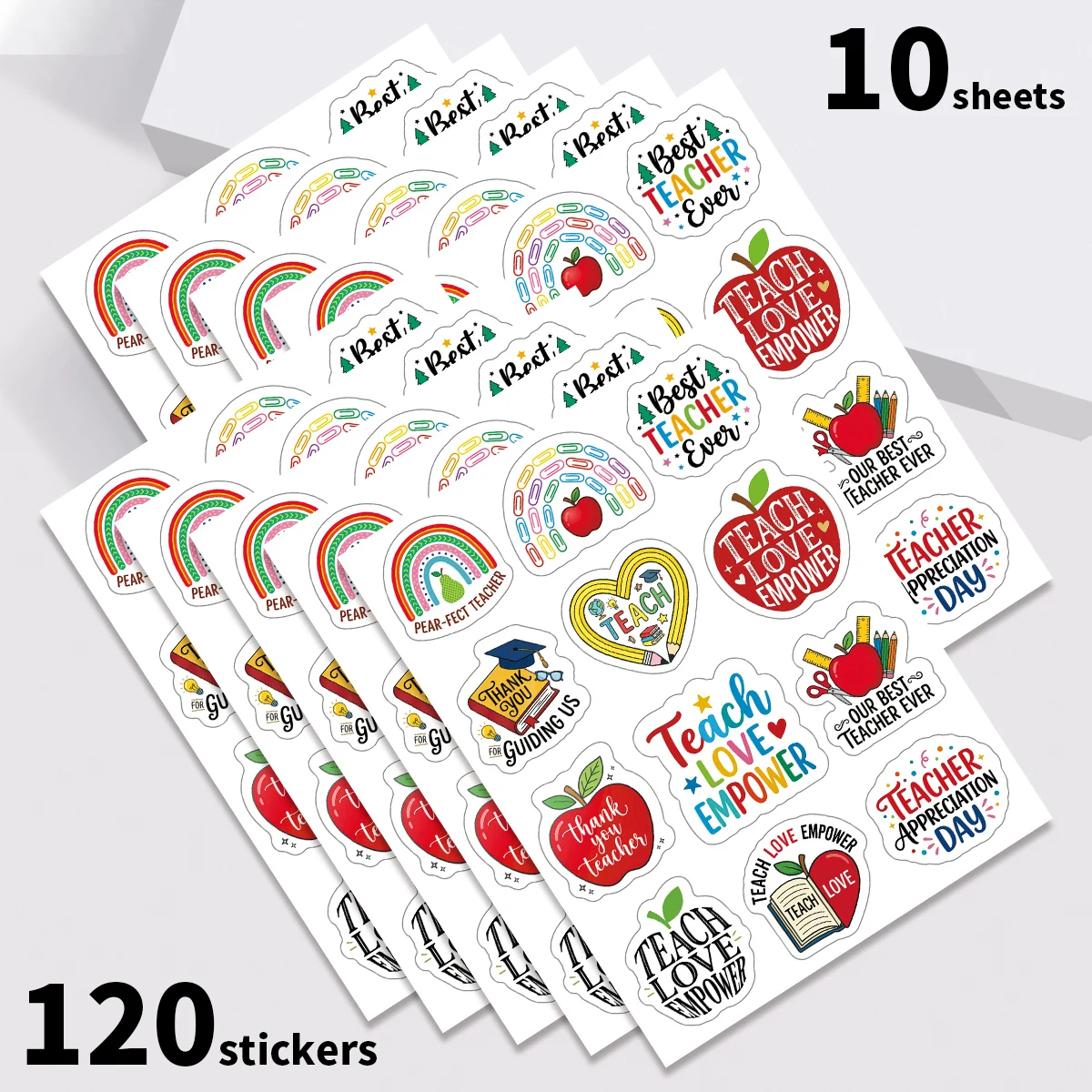10 Blatt – 120 Stück farbige Aufkleber zur Wertschätzung des Lehrers, Aufkleber für Flaschen, Laptops, Sammelalben, Lehrertag, Abschlussgeschenk, Geschenkverpackung, Dekoration – Detail 1