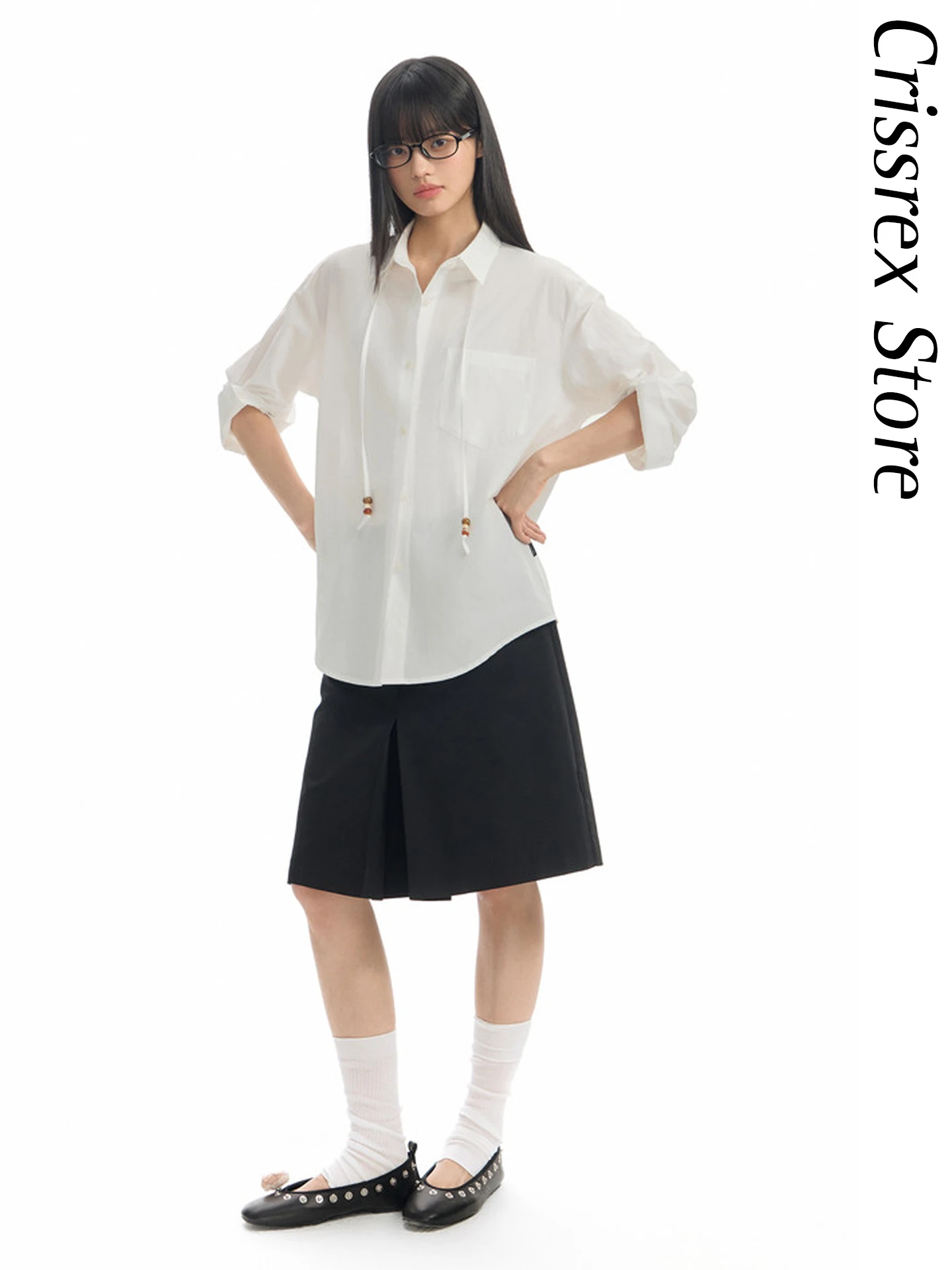 

TGNS Crissrex Store Beaded Pleated Sve irt Commute Design Loose Fit Polyester Cotton Blend Summer Youth Faion