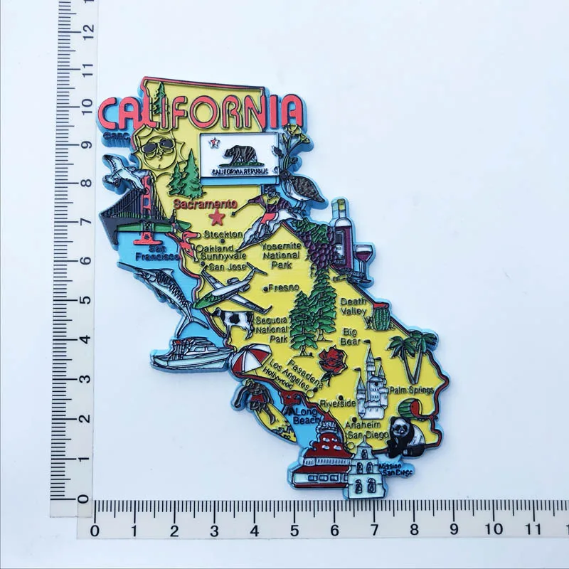 New California Map Fridge Magnet Personalized Decoration Message Stickers Resin Crafts Tourism Souvenir