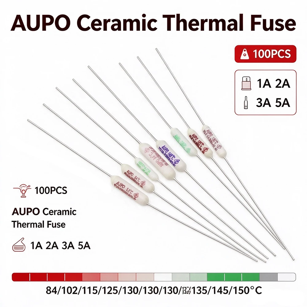 100PCS JET RF AUPO Ceramic Temperature Fuse 250V 1A 2A 3A 5A Thermal Fuses 84/102/115/125/130/135/145/150C Degree