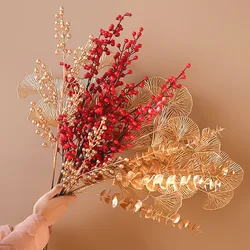 Golden Eucalyptus Ginkgo Biloba Artificial Flower Home Restaurant Wedding Decoration Christmas Flower Red Fruit Fortune Fruit