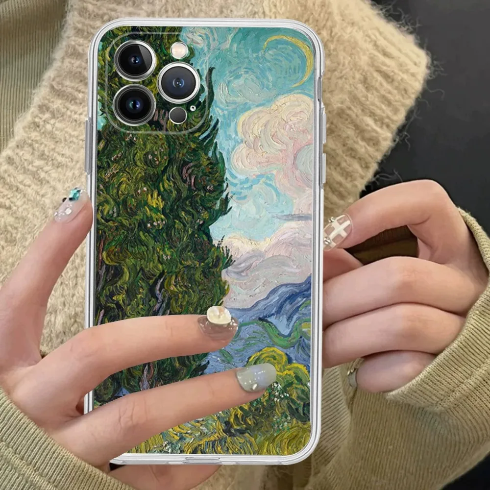 Art Van Gogh Starry Sunflower Phone Case Silicone Soft For Iphone 16 15 14 13 12 11 Pro Mini XS MAX Plus X Cover