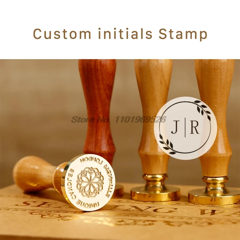 Custom Monogram Wax Seal Stamp with 2 Initials & Wreath, Free Engraving Brass Seal for Wedding Invitations Envelopes Diplomas