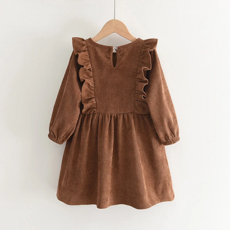 Girls Dress Baby Spring New Kids Long Sleeve Gown Children Autumn Corduroy  Solid Colour Vestidos 3-8Y Toddler Casual Clothing