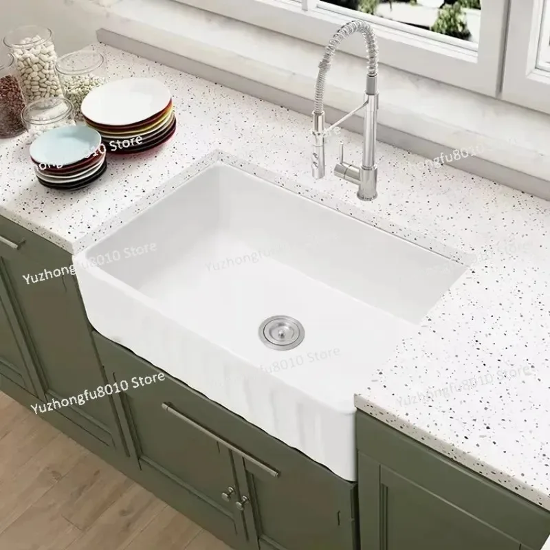 24 inch Rectangular Kitchen Sink Ceramic Farmhouse Single Bowl White Basin Fashion Kitchen Equipment