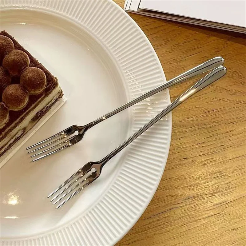 شوكة حلوى من الفولاذ المقاوم للصدأ ، شوكة طاولة ، مقبض فضي طويل ، شوك فواكه ، شوكة عشاء ، أواني طعام للمطبخ ، 4 أطباق ، جديد ، 1: 1 #2