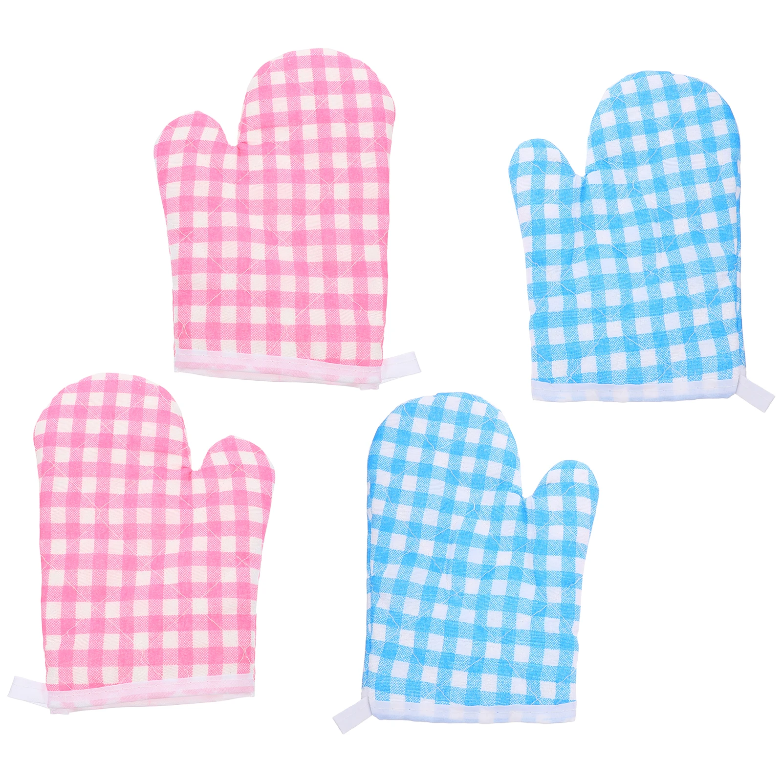 

4pcs Kids Oven Mitts Children Microwave Gloves Heat Resistant Anti Scald Cotton Linen Non Slip Soft Comfortable Plaid Kitchen