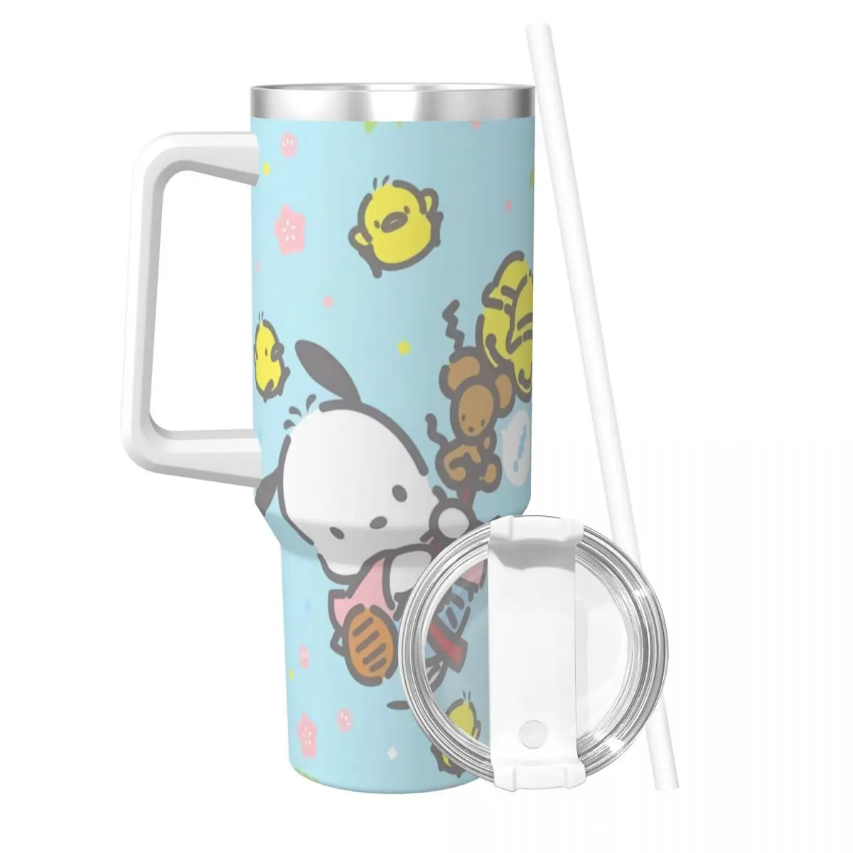 Pochacco MINISO Stainless Steel Tumbler Travelist Coffee Mug With Straws and Lid Large Capacity Car Mugs Cold Drink Water Bottle