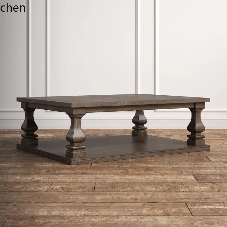 ZMLsolid wood coffee table rectangular two-story side table living room small apartment sofa side  coffee table