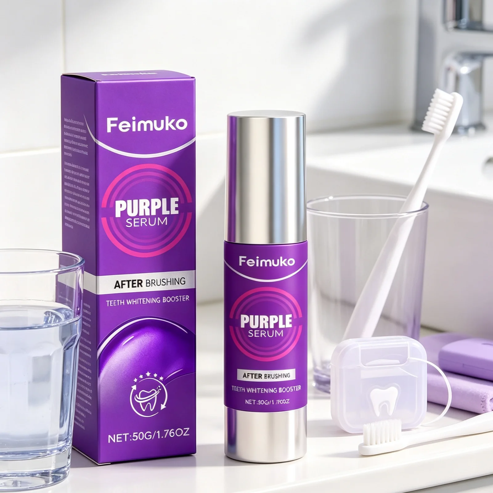 Feimuko Purple Teeth Whitening Toothpaste Gently Clean Teeth Stain Remove Shining Teeth Brightening Fresh Breath Toothpaste 50g