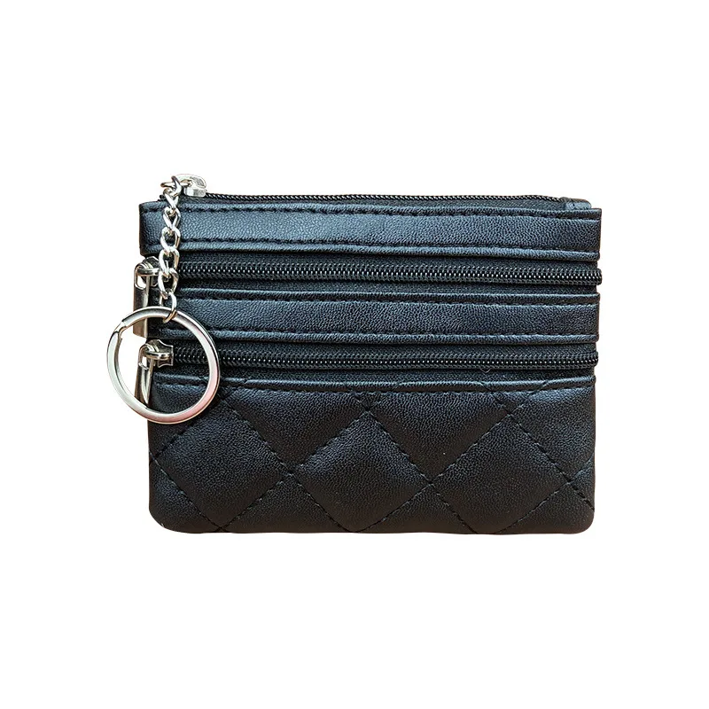 Diamond Pattern PU Leather Coin Purse Single/double Zipper Small Wallet Mini Women Change Bag Solid Ultra-thin Card Holder