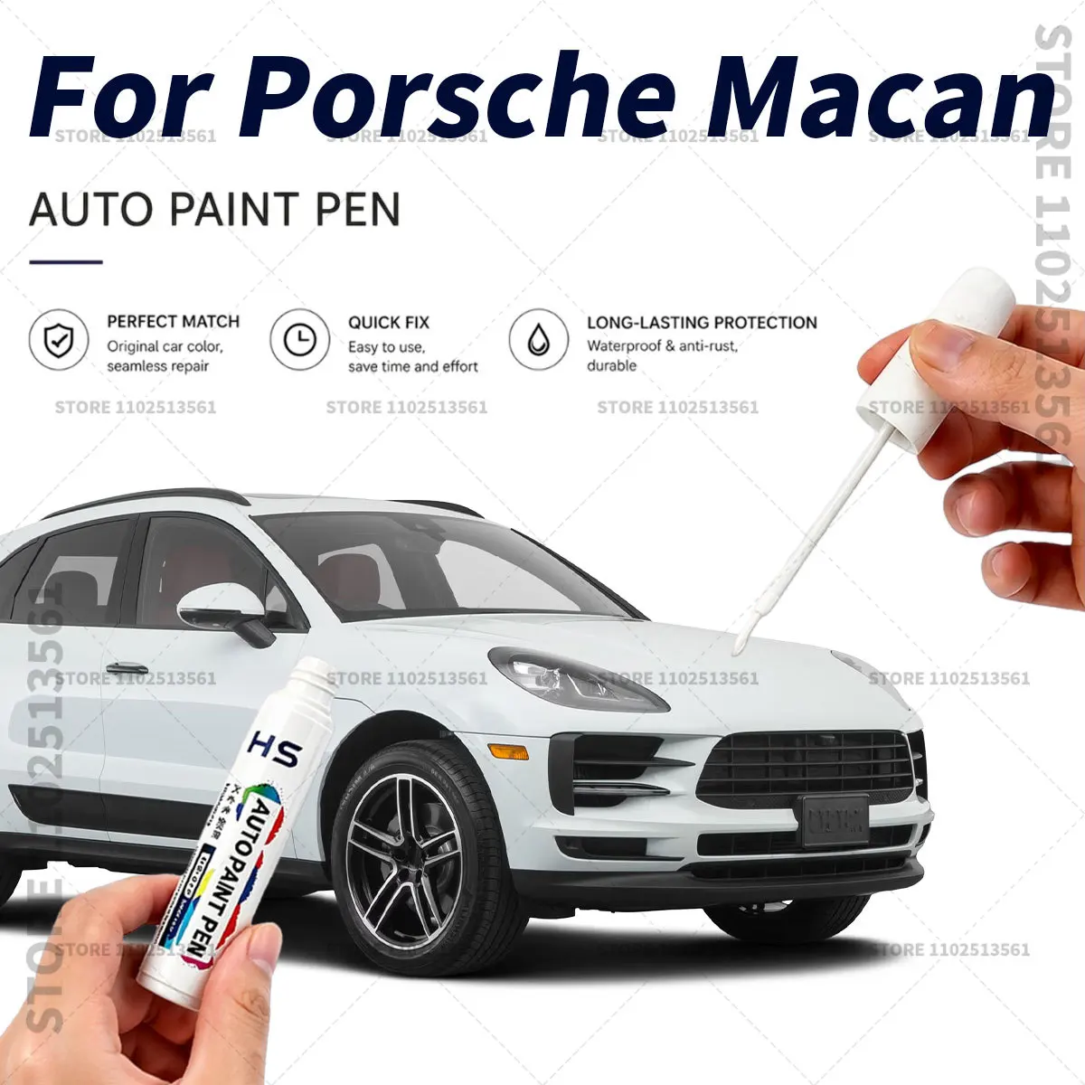 Bolígrafo de pintura para retoques de coches, reparación de arañazos profundos, pincel de pintura para Porsche Macan, color plateado Dolomite, negro, azul gentiana, blanco Carrara
