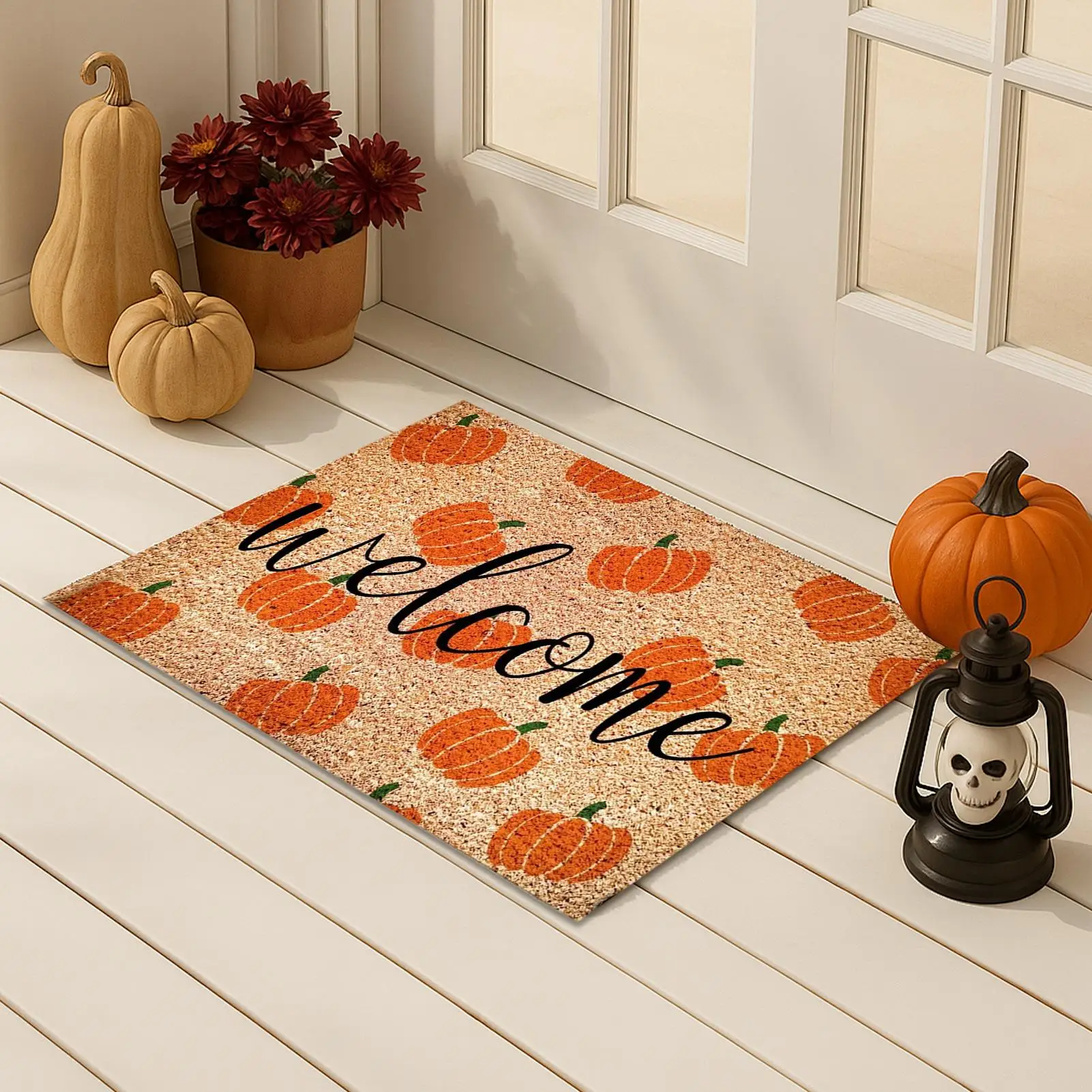 24x16 Inch Cartoon Halloween Pumpkin Doormat Soft Faux Cashmere Welcome Floor Mat Non Slip Indoor Outdoor Holiday Decor Carpet