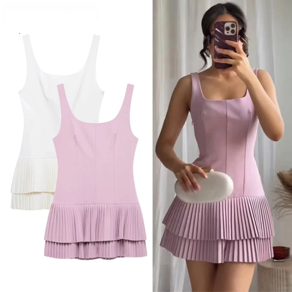 

new 2025 Pleated Mini Dress Women Jumpsuit Backless Short Dresses for Women Straps Playsuit Dress Woman Party Women's Dress