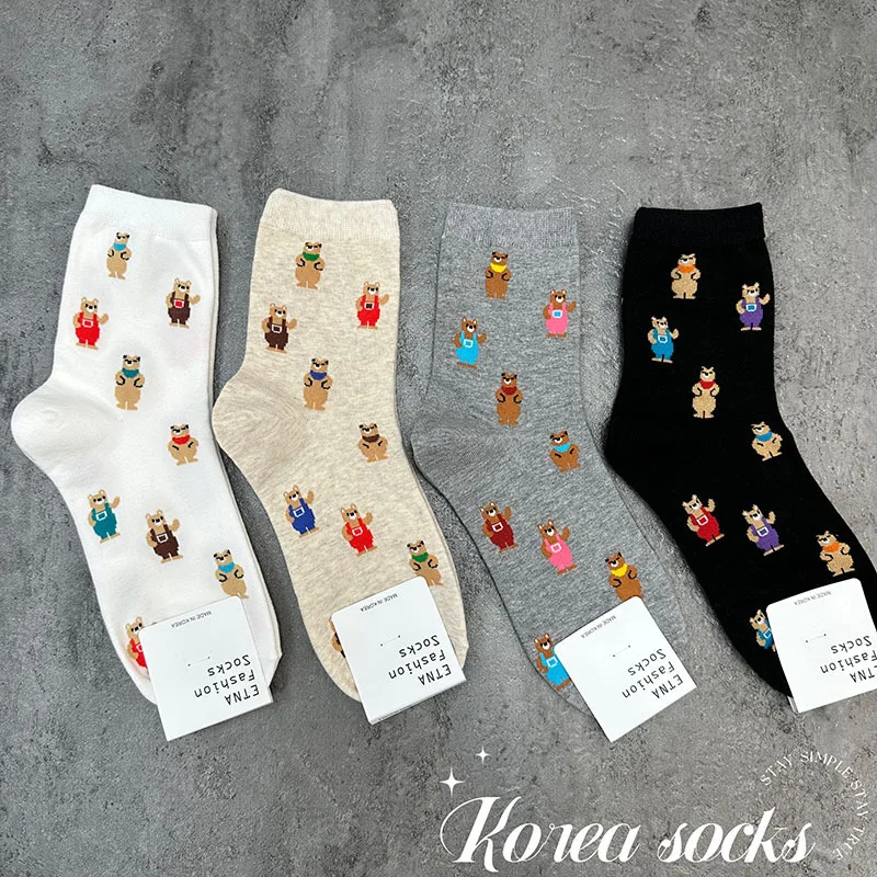 Good Quality Cartoon Elegant Lady Bear Women\'s  Cute Socks Cotton Harajuku Style Woman Novelty Breathable Sox Christmas Gifts