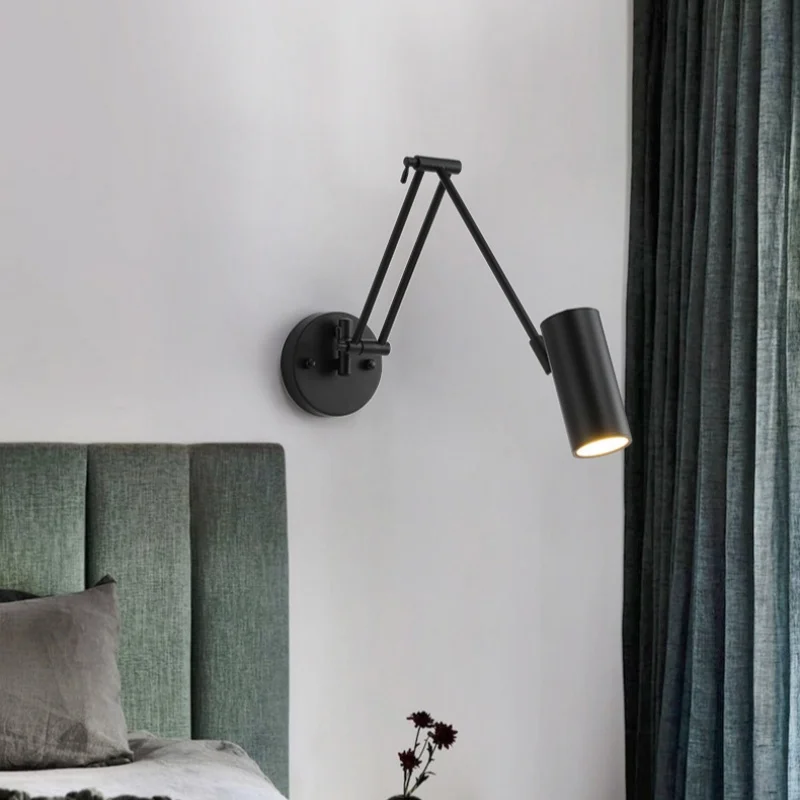 Gold Black Rocker Arm Wall Lamp Study Reading Eye Protection LED Nordic Retractable Folding Retro Bedroom Bedside Lamps