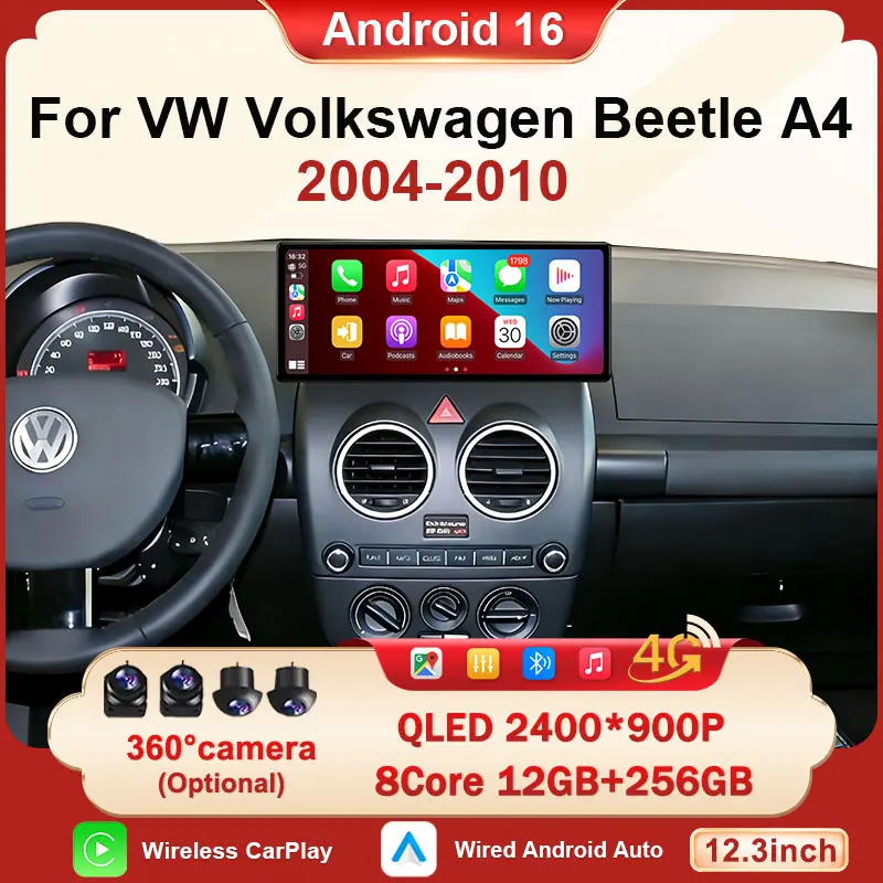 Smart System For VW Volkswagen Beetle A4 2004 - 2010 Android 16 Car Radio Multimedia Video Player Carplay Auto GPS BT WIFI QLED