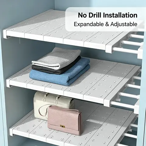Adjustable Expandable Closet Tension Shelf, Metal Layered Storage Organizer, Scalable Cabinet Locker Divider Separator