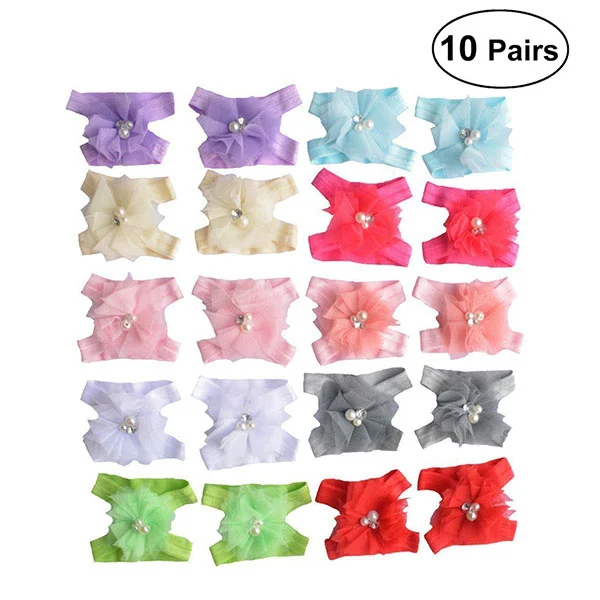 10Pairs Bloem Baby Barefoot Sandalen Chiffon Doek Multi Color Baby Meisjes Zomer Voeten Zacht Charmant Foto Prop