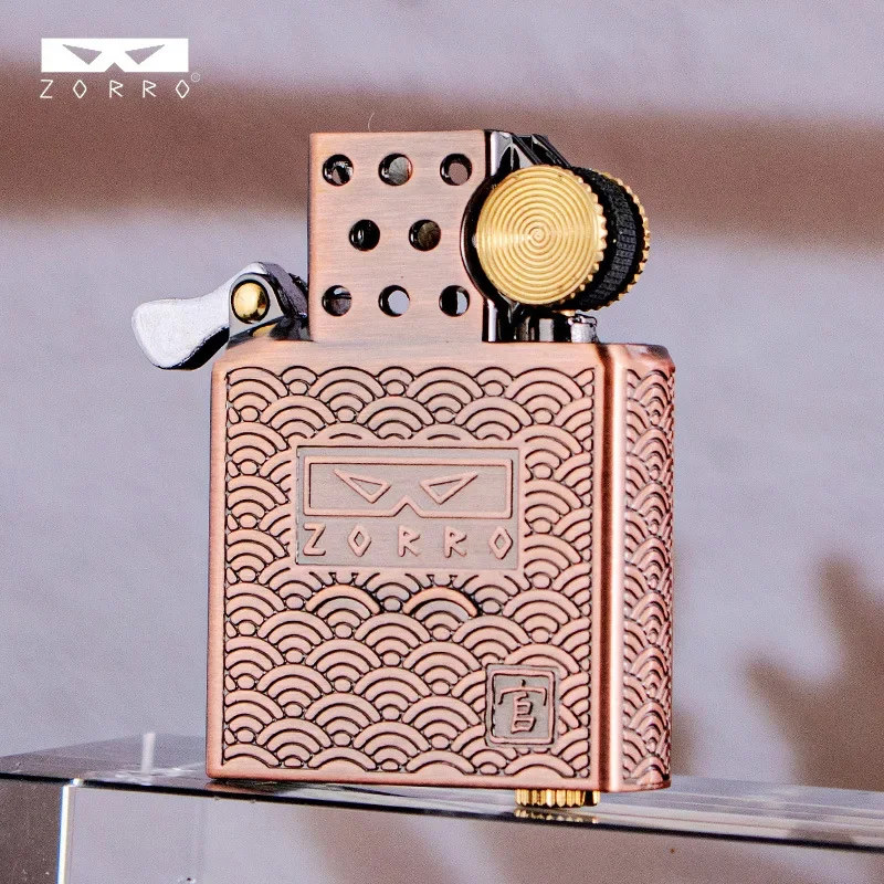 ZORRO Brass Double sided Carving Movement Plug in Kerosine Lighter Sealed Inner Container Anti slip Steel Ball Fuel Oil Lighters