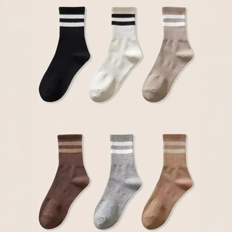 

3 пары женских повседневных полосатых носков, впитывающие пот носки средней длины, мягкие и легкие носки до щиколотки, летние дышащие спортивные носки