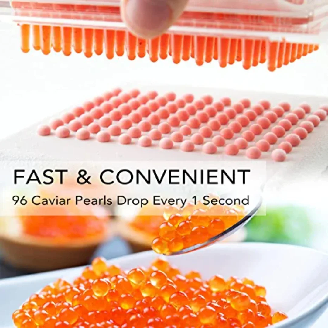 Caviar Maker Box Spherification Dropper Molecular Gastronomy Kit 96 Holes Roe Sauce Dispenser Strainer with Caviar Spoon Syringe