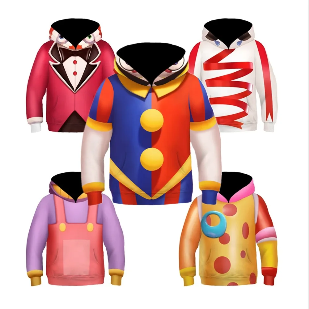 

Anime Digital Circus Cosplay Costume Pomni Zooble Jax Disguise Cartoon Hoodie Kids Halloween Carnival Party Clothes Role Play