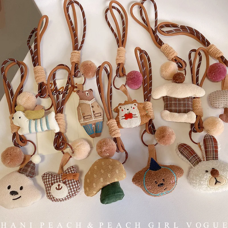 1PC Retro Cute Cotton Teddy Bear Car Keychain Pendant Cute Niche Bag Hanging