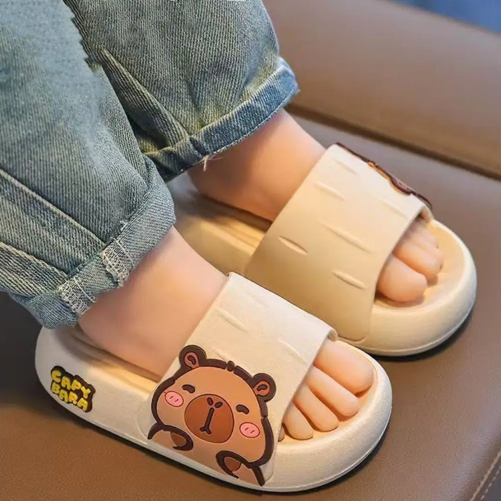 

PVC Cute Capybara Slippers Thickened Soft Cartoon Animal Slippers Anti-slip Resilience Children's Bathroom Sandals Summer