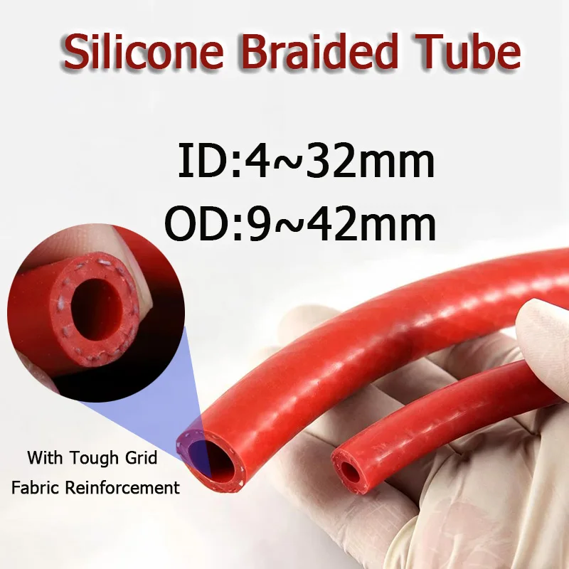 

1/3/5Meter Inner Diameter 4~32mm Red Silicone Hose Flexible Woven Heat Resistant Tube High Presure Auto Cylinder Vacuum Pipe