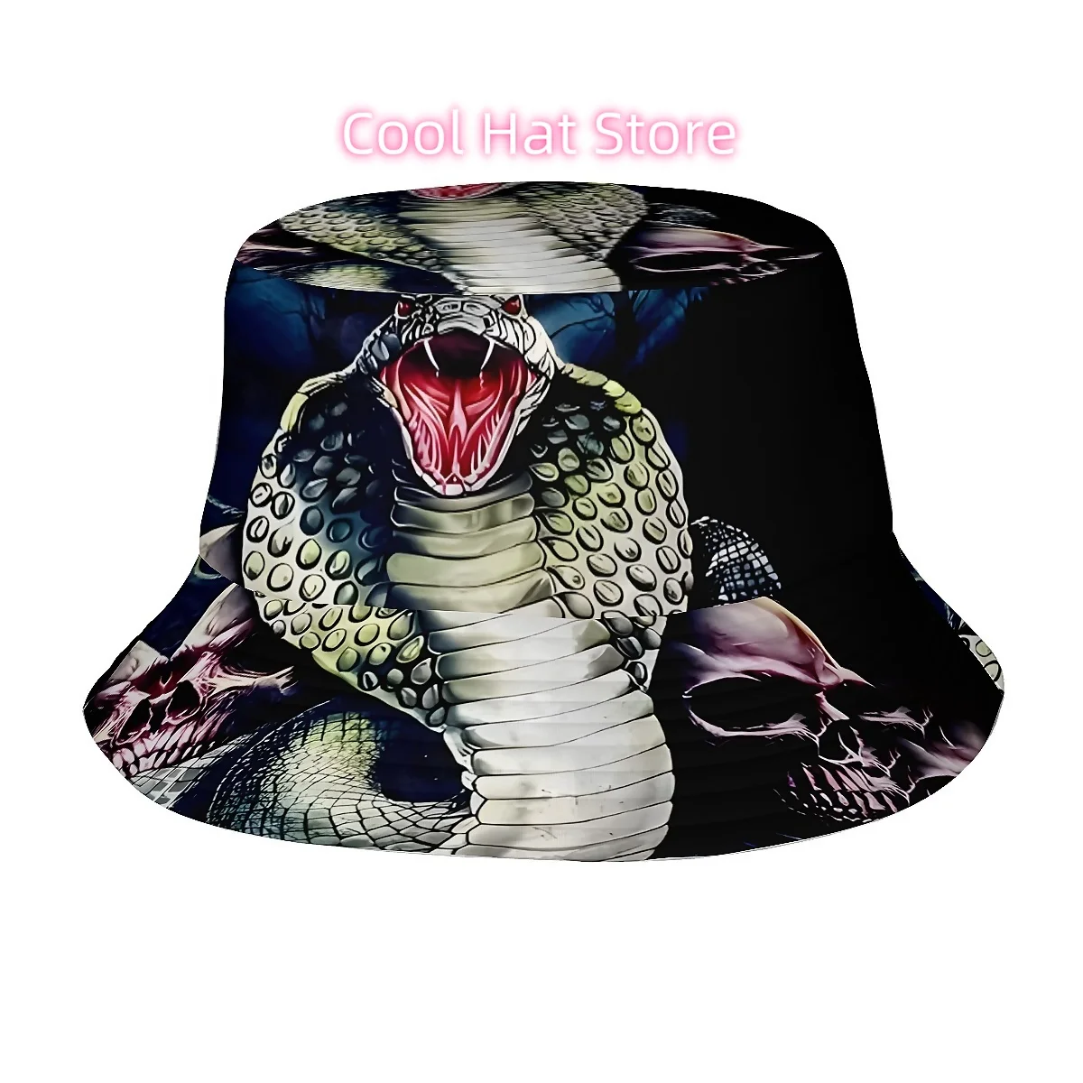 1pc Men's & Python Snake & Skull Print Bucket Hat - Outdoor Fishing, Hiking, Beach Hat with Wide Brim - Stylish Unisex for all-S