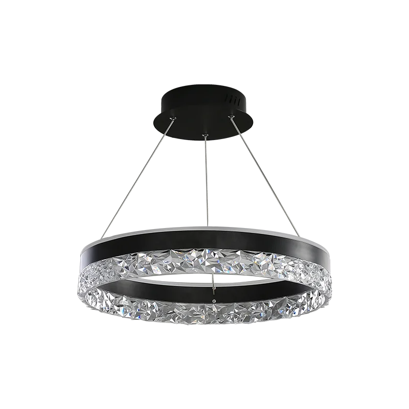 Lámpara de araña Led moderna minimalista, iluminación del hogar, anillos de cristal, lámpara colgante montada en el techo, marco blanco y negro