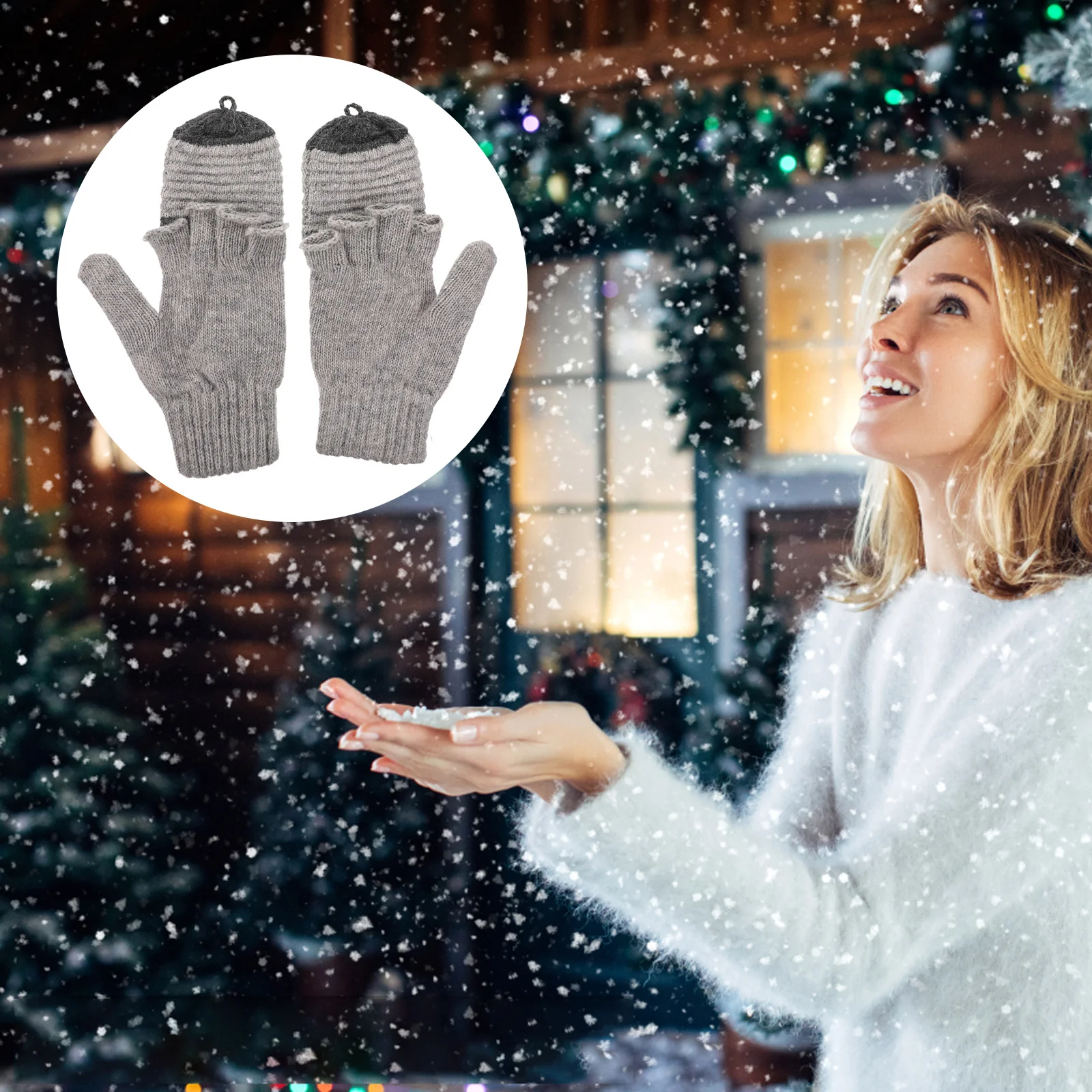 

1Pair Convertible Gloves Women Mitten Warm Knitting Winter Gloves Flip Cover Study Touchscreen Friendly