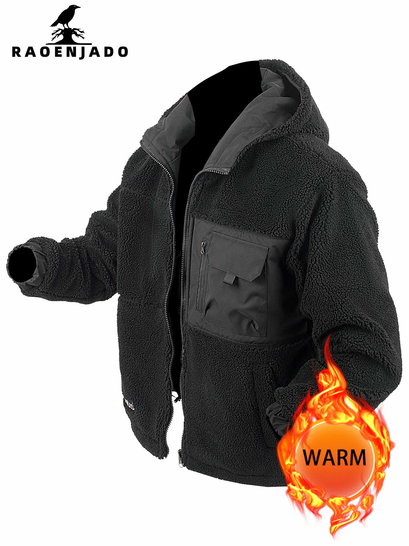 

Men's Hooded Fleece Zipper Jacket Thickened Warm Autumn & Winter Outerwear with Patchwork Double-sided Wear Casual Loose Coat