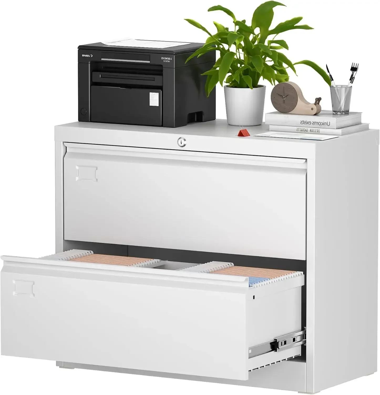 [بيع ساخن، مخزون محدود! ] خزانة ملفات جانبية ذات درجين، خزانة ملفات معدنية قابلة للقفل مع بطاقة الاسم، مناسبة للمكتب المنزلي S