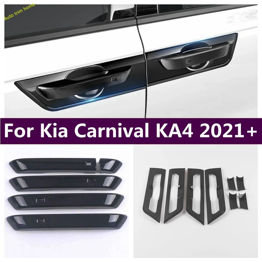 ABS Black Outer Door Handle Clasing Bowl Decor Frame Cover Trim Protection Car Accessories Fit For Kia Carnival KA4 2021 - 2024