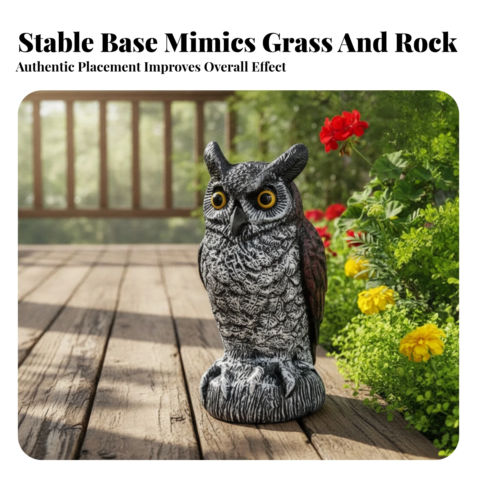 Freestanding Outdoor Decor Owl Garden Ornament Built-in Base Owl Yard Ornament Textured for Pond