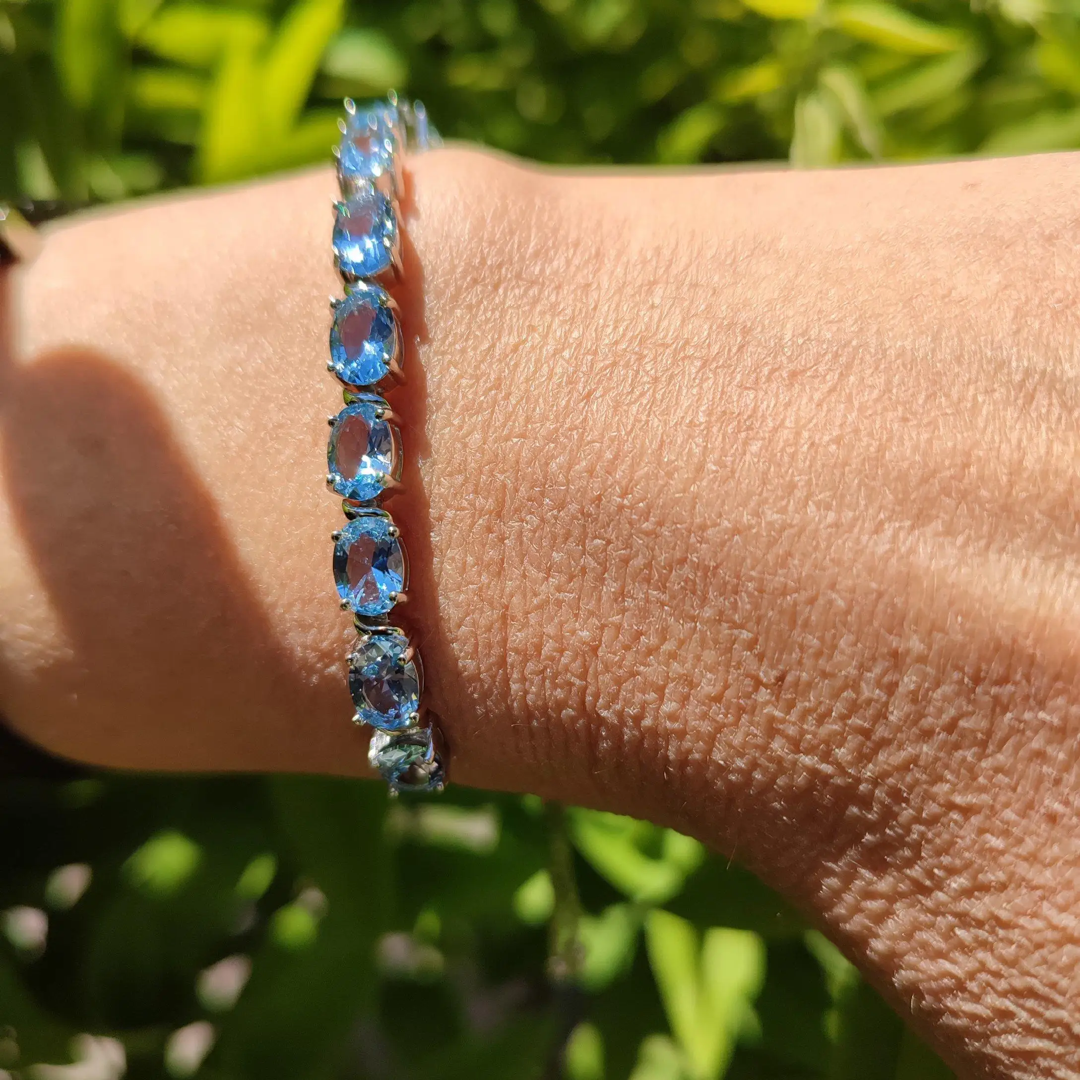 

Women's Hand Bracelets 925 Sterling Silver Sky Blue Zircon Tennis Chain