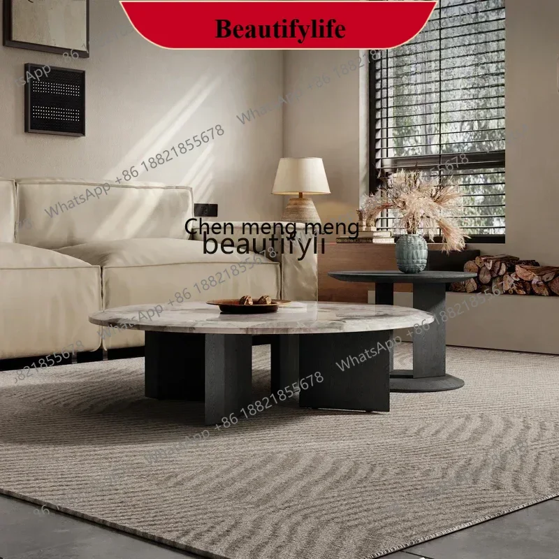 

D178 Y Y Italian minimalist marble coffee table designer high-end art, round tea table living room home wabi-sabi wind